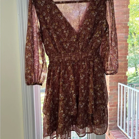 Mimi Chica Brown Floral V-Neck Dress - Picture 7 of 7